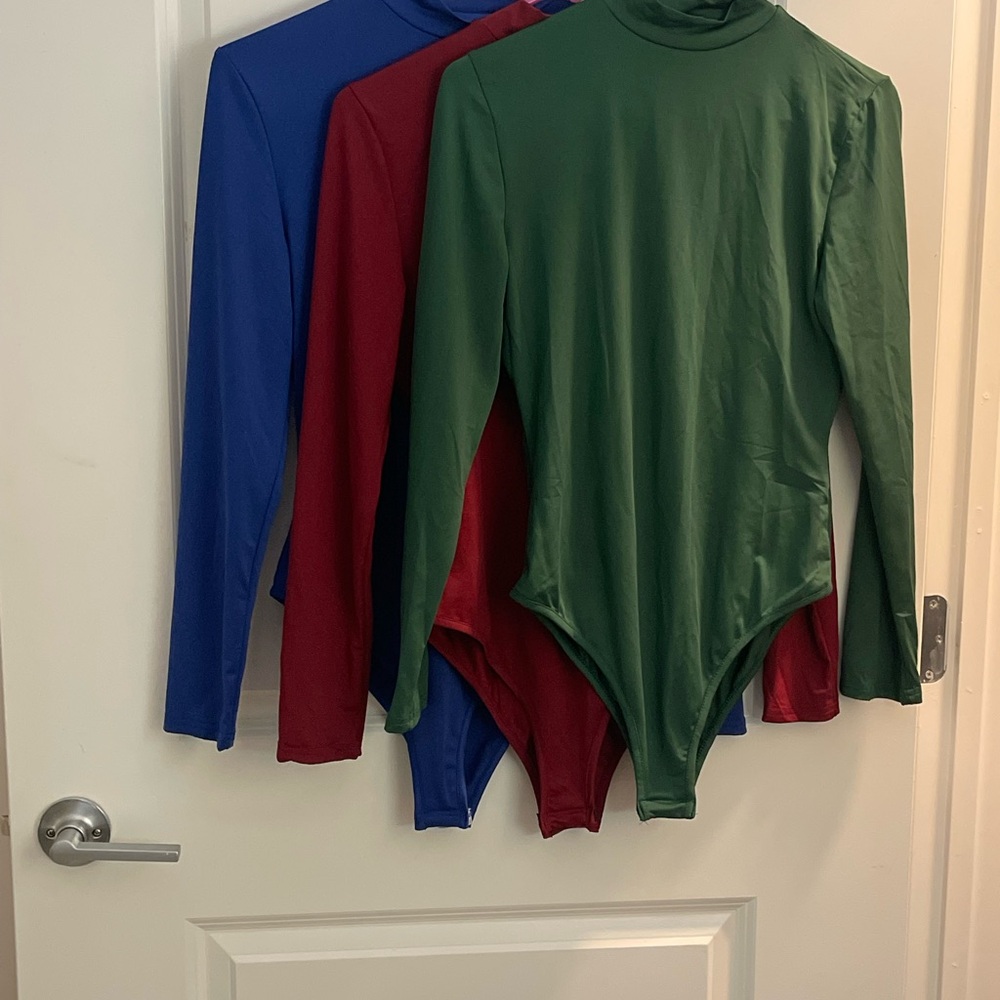 Set of Three Long Sleeve Bodysuits - Green, Red, Blue